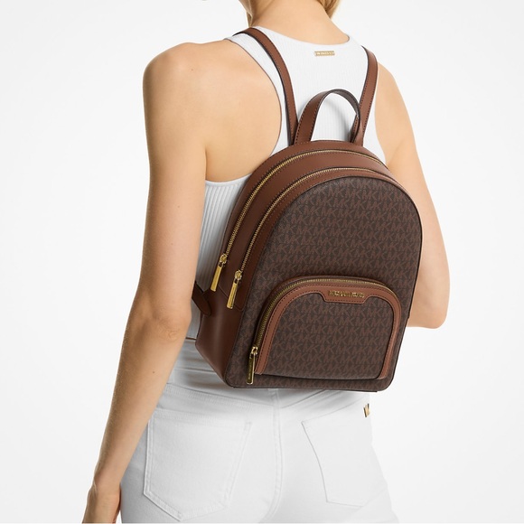Michael Kors Jaycee Medium Logo Backpack Brown NEW - Picture 3 of 8